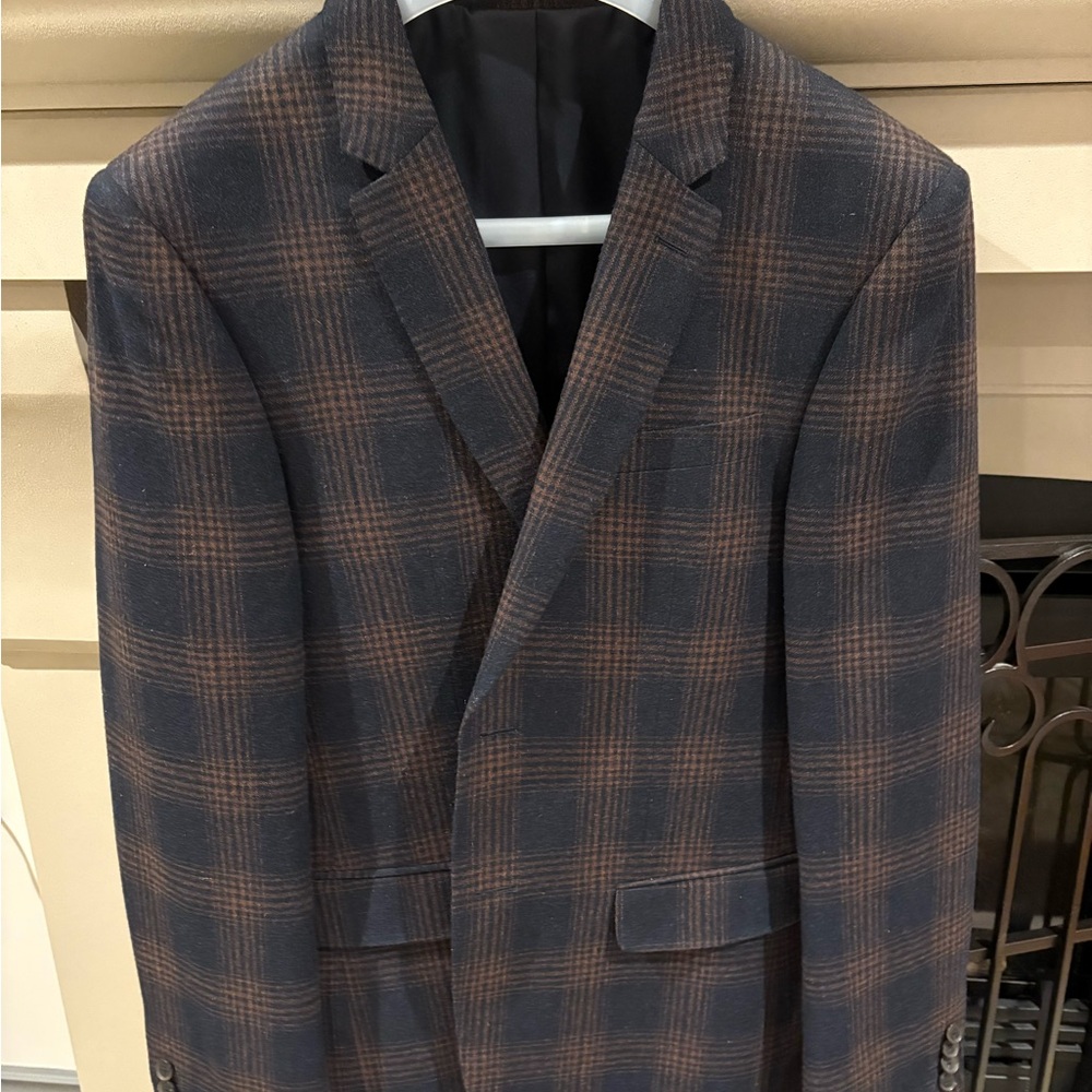 Simons Brown and Blue Sport Coat with Plaid Pattern